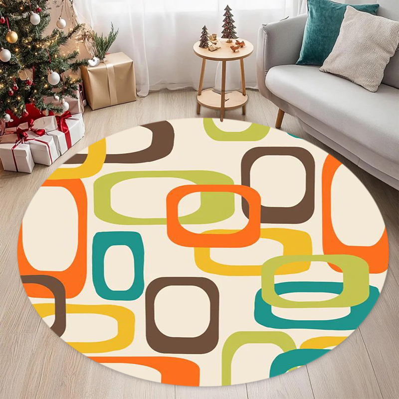 Printed Rug Abstract - سجادة دائرية هندسية بتصميم عصري من