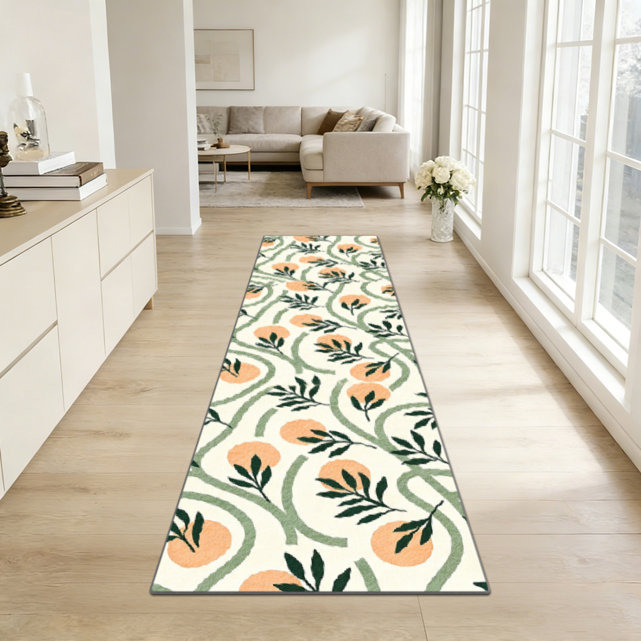 Printed Rug Abstract - سجادة طويلة بنمط أوراق الحمضيات البوهيمية،