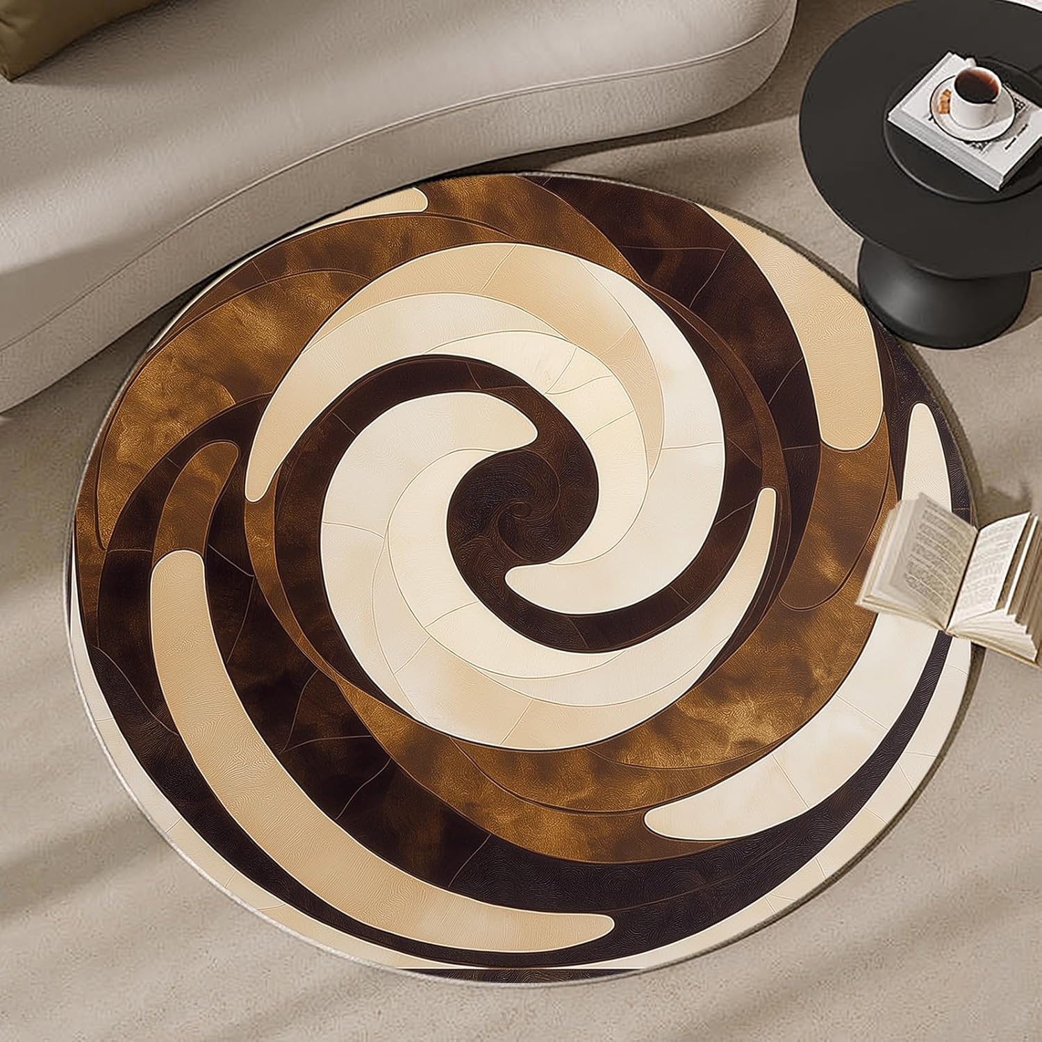 Printed Rug Abstract - سجادة دائرية ثلاثية الأبعاد بتصميم حلزوني،