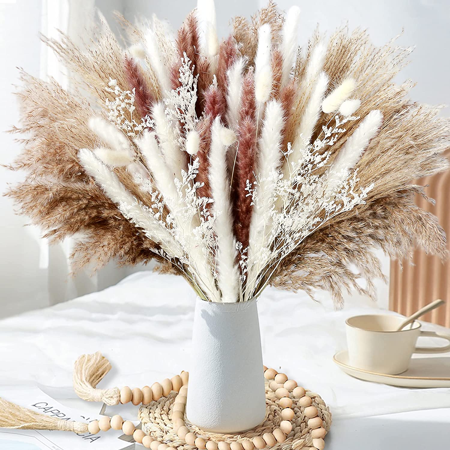 Dried Pampas Bundle - زهور مجففة طبيعية لتزيين طاولة المنزل،
