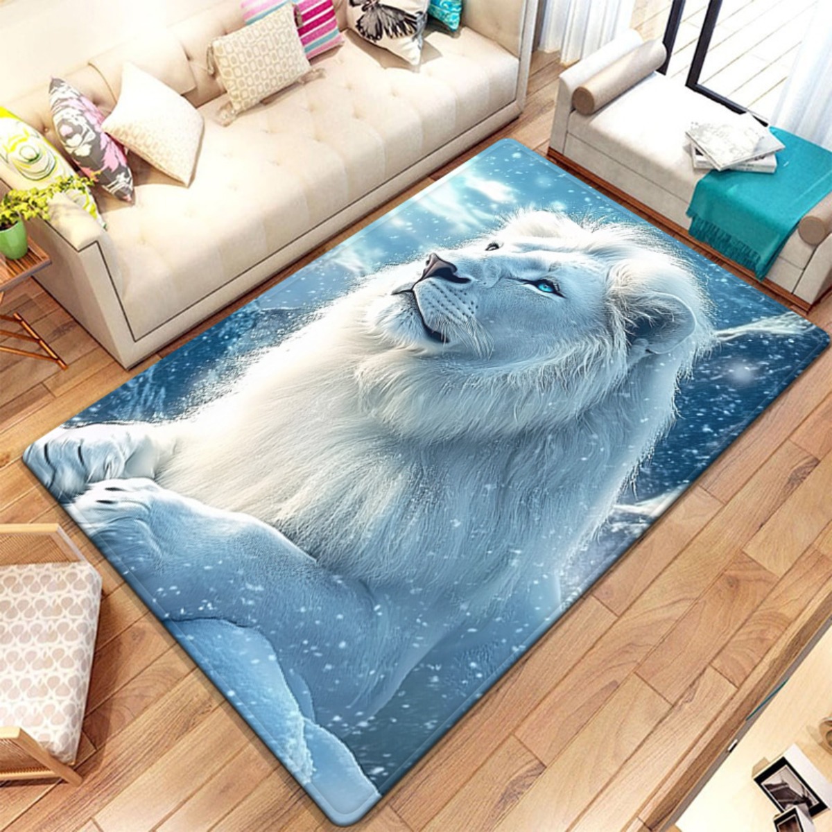 Printed Rug Abstract - سجادة فاخرة بتصميم أسد الثلج، سجادة