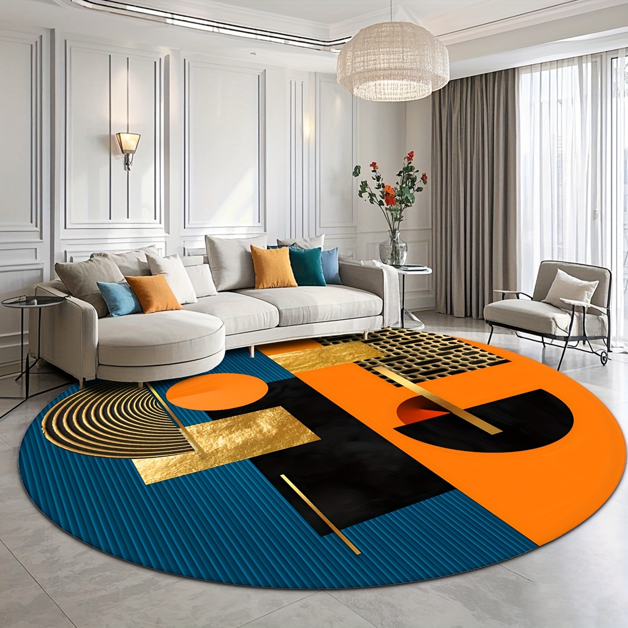 سجادة دائرية فاخرة بتصميم هندس - مراجعة Printed Rug Abstract وسعره