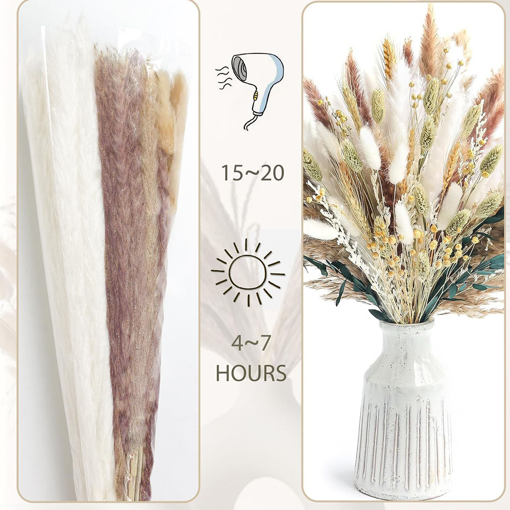 100 قطعة باقة عشب بامباس المجف - مراجعة Dried Pampas Bundle وسعره