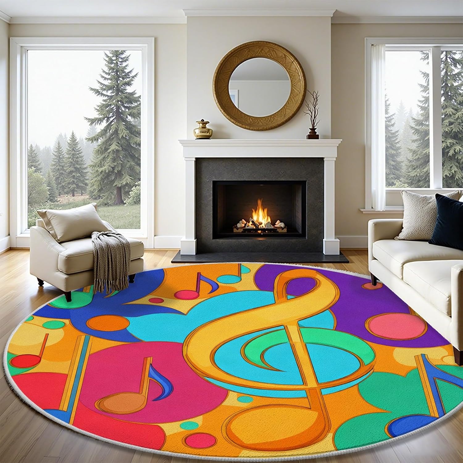 سجادة دائرية مزخرفة بنمط نوتات - مراجعة Printed Rug Abstract وسعره