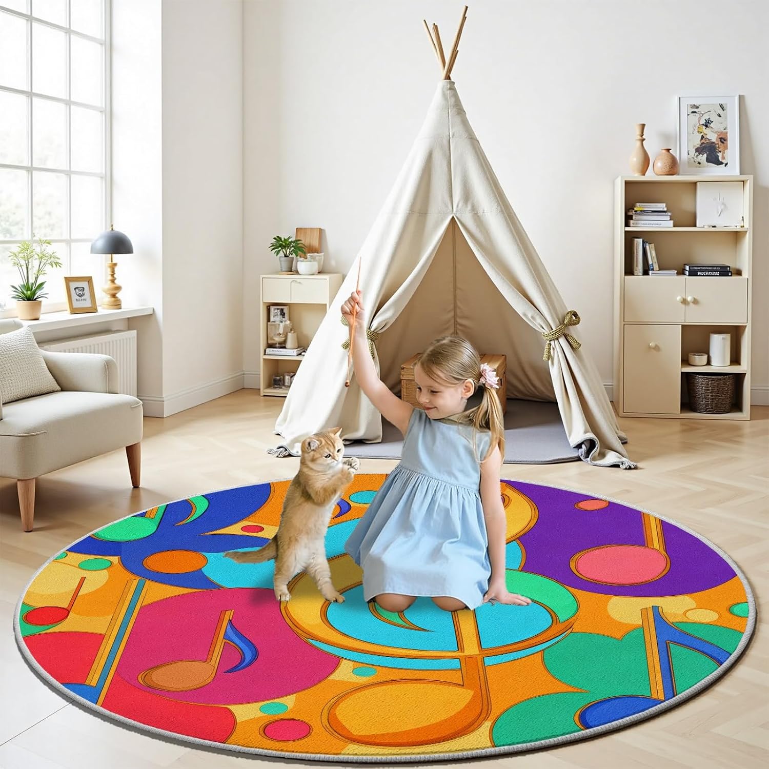 سجادة دائرية مزخرفة بنمط نوتات - مراجعة Printed Rug Abstract وسعره