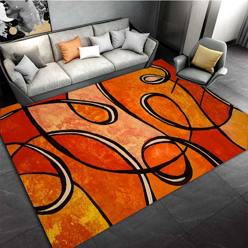 سجادة حمام هندسية برتقالية تجر - مراجعة Printed Rug Abstract وسعره
